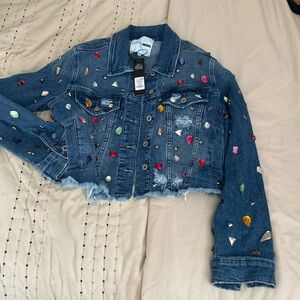 Fashion nova Denim embellished colorful jacket size M